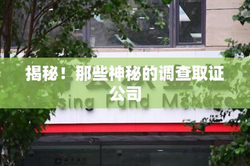 芗城揭秘！那些神秘的调查取证公司